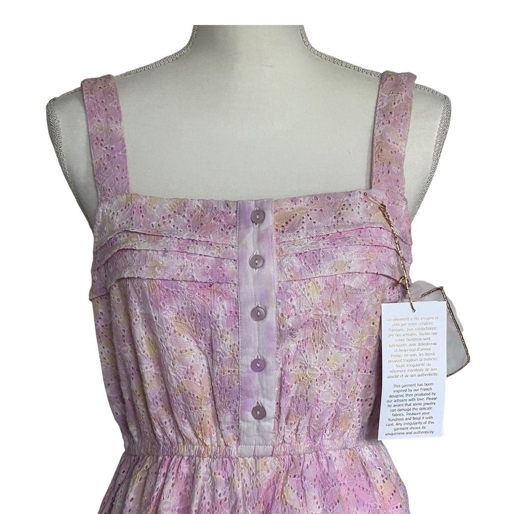 Sundress Paris Pink Eyelet Dress Mini Tiered Cotton Boho Vacation Size M - Picture 3 of 7